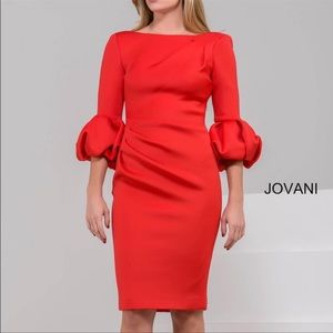 Jovani scuba puff sleeve midi dress